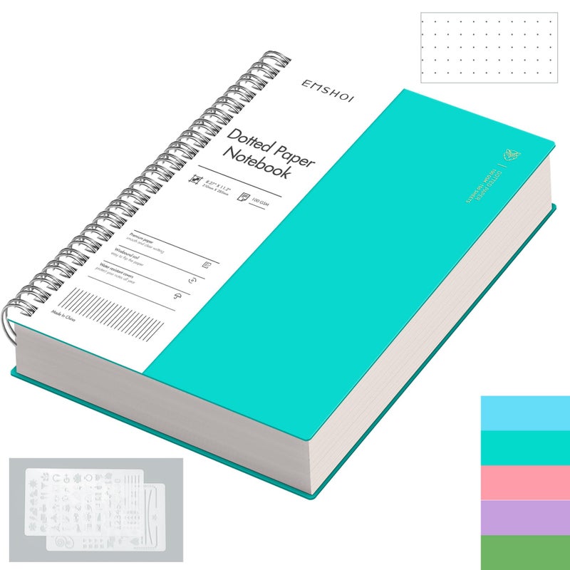 EMSHOI Dotted Journal Spiral Notebook 300 Pages A4 Large 827x112 100 GSM Thick Paper Flexible Plastic Cover 5mm Dot Grid Notebook for Journaling Planning Drawing Writing Light Blue - Image 2