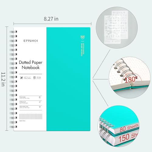 EMSHOI Dotted Journal Spiral Notebook 300 Pages A4 Large 827x112 100 GSM Thick Paper Flexible Plastic Cover 5mm Dot Grid Notebook for Journaling Planning Drawing Writing Light Blue - Image 3