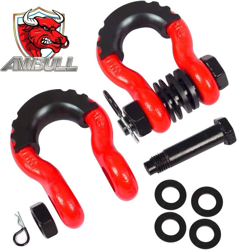 AMBULL Shackles 3/4 Inch D Ring Shackle (2 Pack) 45,000lb Break Strength with 7/8 Inch Pin, Isolator and Washer Kits for Use with Tow Strap, Winch, Off-Road Jeep Truck Vehicle Recovery, Red - Image 2