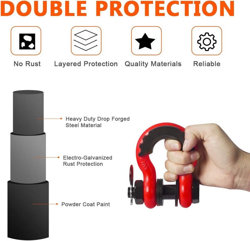 AMBULL Shackles 3/4 Inch D Ring Shackle (2 Pack) 45,000lb Break Strength with 7/8 Inch Pin, Isolator and Washer Kits for Use with Tow Strap, Winch, Off-Road Jeep Truck Vehicle Recovery, Red - Image 4