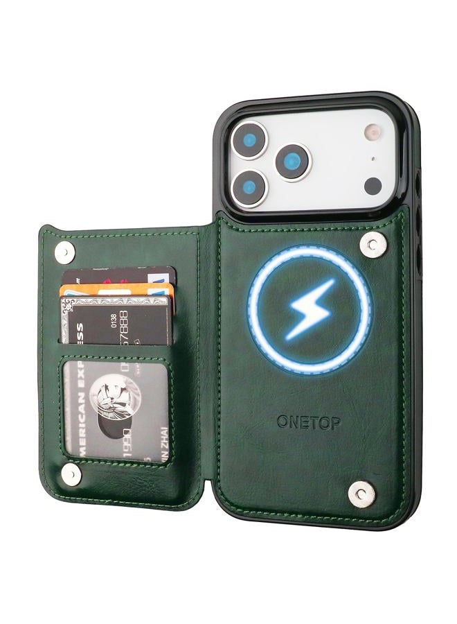 OT ONETOP حافظة محفظة ONETOP متوافقة مع Magsafe لجهاز iPhone 17 Pro Max مع حامل بطاقات، غلاف جلد PU مع واقي RFID، قفل مغناطيسي مزدوج وغلاف مقاوم للصدمات 6.9 بوصة (أخضر) - Image 1