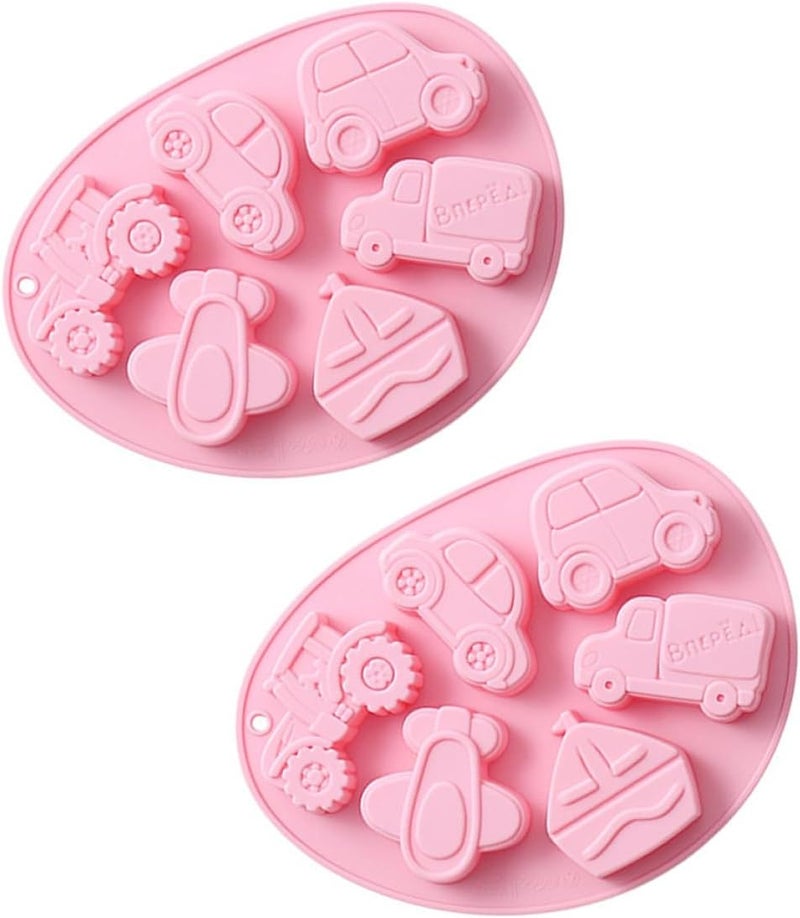 TIDTALEO 2pcs Pink Silicone Vehicle Shape Baking Molds Candy Chocolate Cake Mold Set for Cookie Fondant Candy Making and Dessert Decoration - Image 1