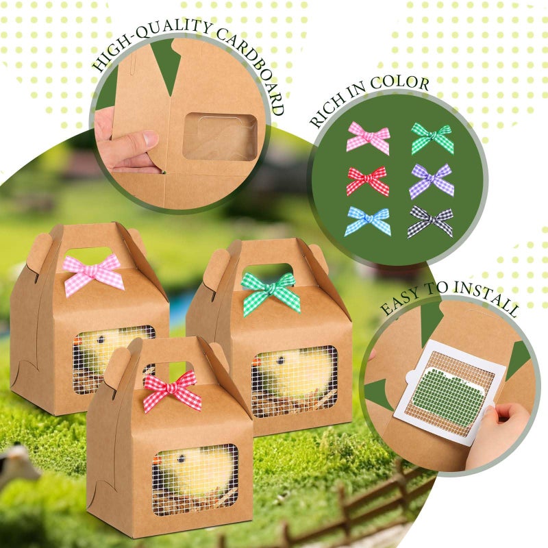 Maitys 24 Pcs Easter Chicken Party Favor Boxes Easter Foldable Chicken Box with Raffia Grass Bowknot Paper Straw Farm Animal Gift Treat Goodie Boxes Decor for Adopt Chick Party Birthday (Classic Style) - Image 4