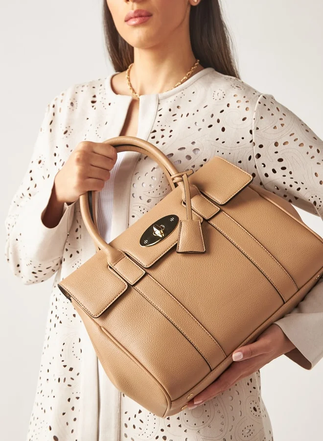 Celeste Textured Tote Bag with Twist Clasp and Top Handles