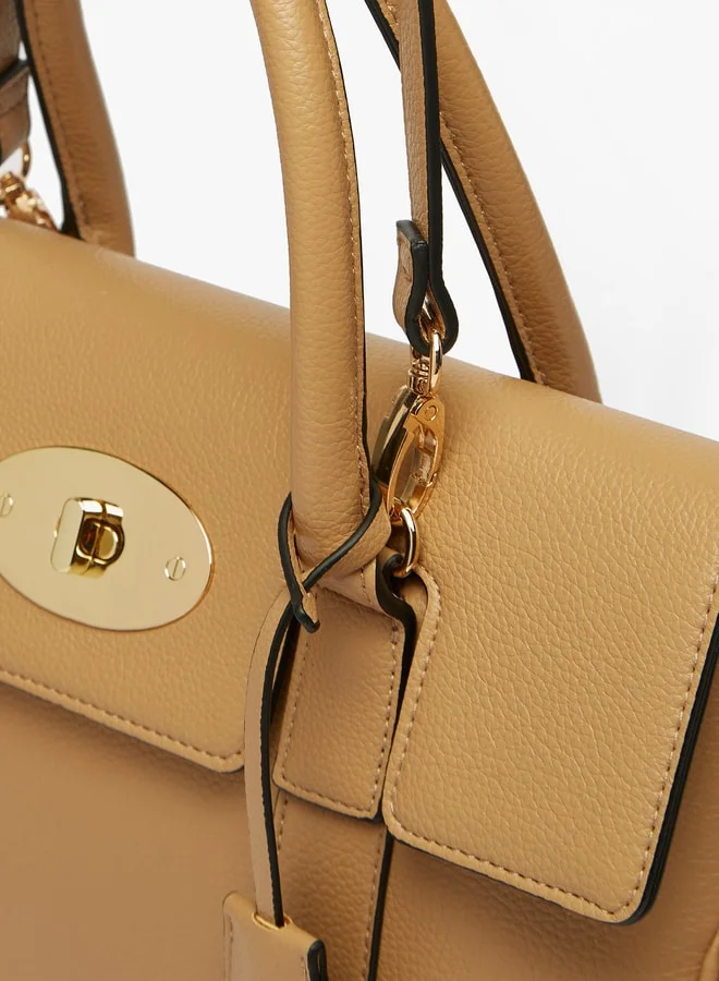 Celeste Textured Tote Bag with Twist Clasp and Top Handles