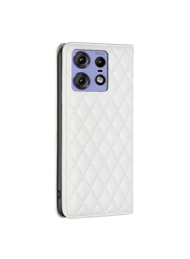 S-TOP Case For Motorola Edge 50 Pro 5G Diamond Lattice Magnetic Leather Flip Phone Case - Image 4