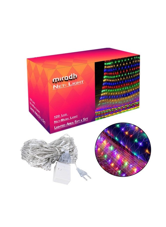 MIRADH Led Net Mesh String Lights - Diwali Lights for Decoration for Home Diwali Lights for Home Decoration led Lights ganpati Decoration Items for Home 5ft x 5ft 120 LEDs (8 Mode Multicolor) - Image 1