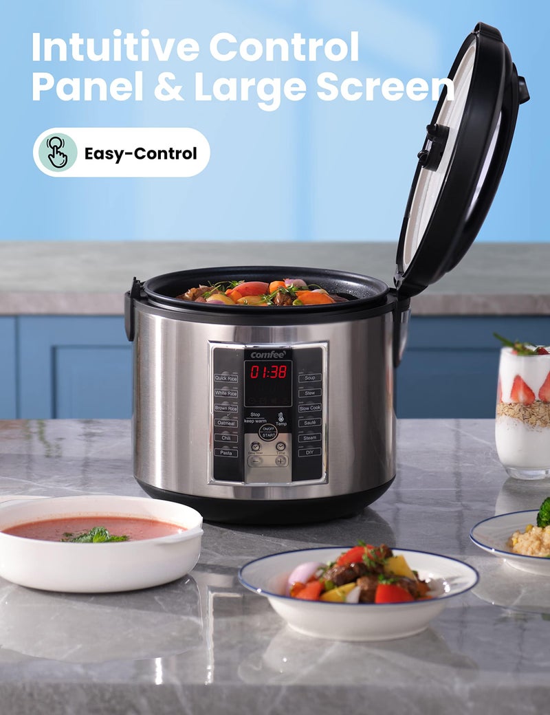 COMFEE' Rice Cooker, Slow Cooker, Steamer, Stewpot, Sauté All in One (12 Digital Cooking Programs) Multi Cooker (5.2Qt ) Large Capacity. 24 Hours Preset & Instant Keep Warm, Black/Silver (MB-M25) - Image 3