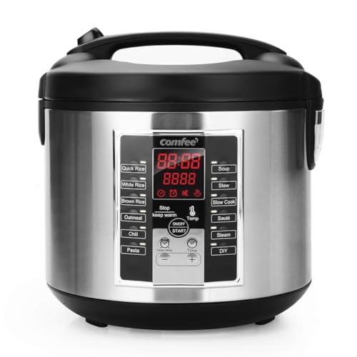 COMFEE' Rice Cooker, Slow Cooker, Steamer, Stewpot, Sauté All in One (12 Digital Cooking Programs) Multi Cooker (5.2Qt ) Large Capacity. 24 Hours Preset & Instant Keep Warm, Black/Silver (MB-M25) - Image 1