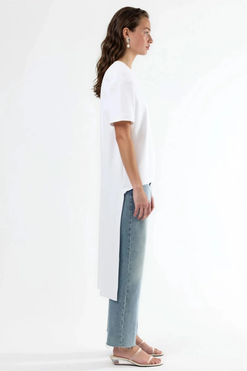 Busem White BUSEM Oversized Crew Neck Tunic with Slit for Women | Best Price UAE
