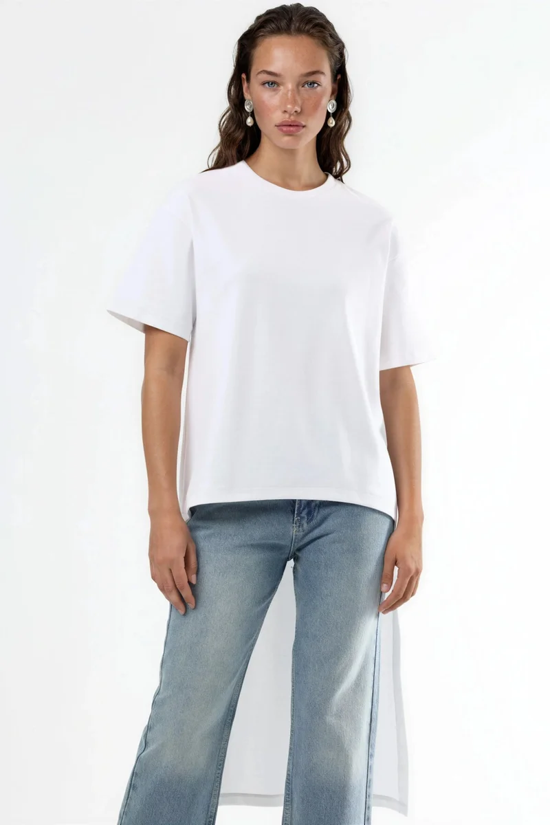Busem White BUSEM Oversized Crew Neck Tunic with Slit for Women | Best Price UAE