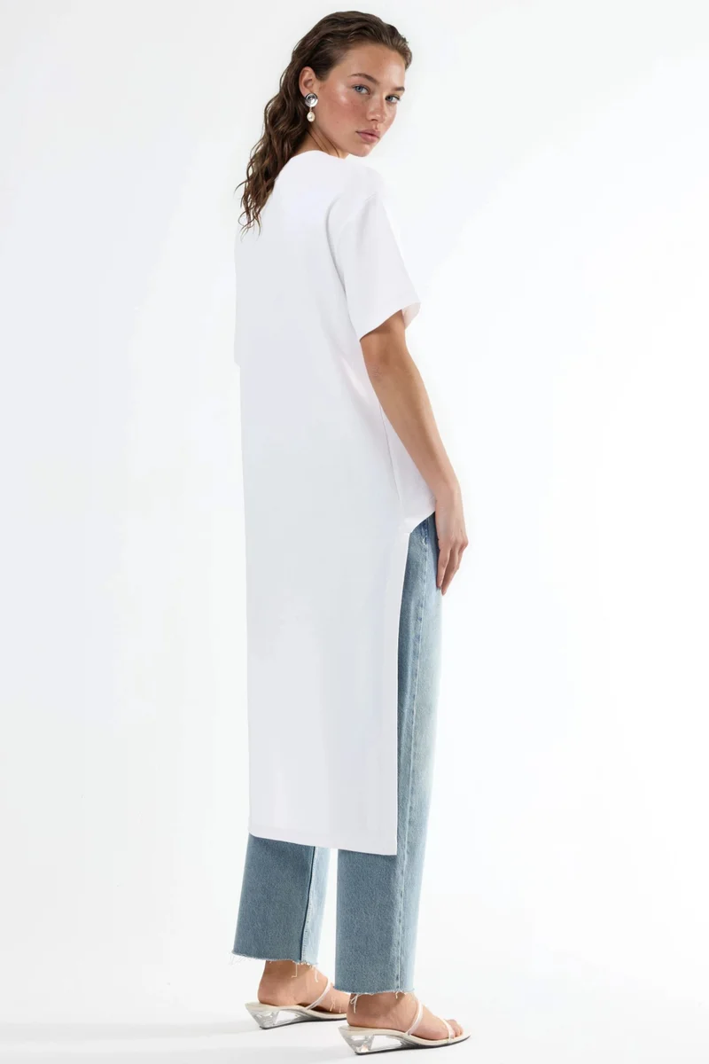 Busem White BUSEM Oversized Crew Neck Tunic with Slit for Women | Best Price UAE