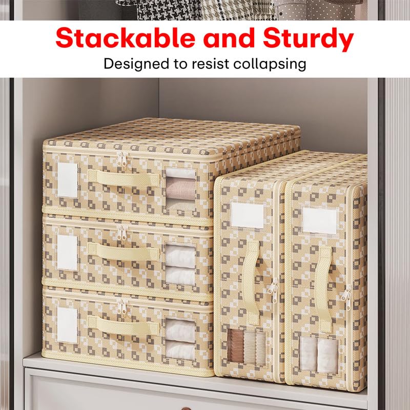 PRIME PICK Storage Box Cloth Organiser Pack of 3 clothes organizer NonWoven Wardrobe Organizer for Storage Foldable Washable Box with Lid Metal Frame Handles Ideal for Almirah Drawer - Image 2