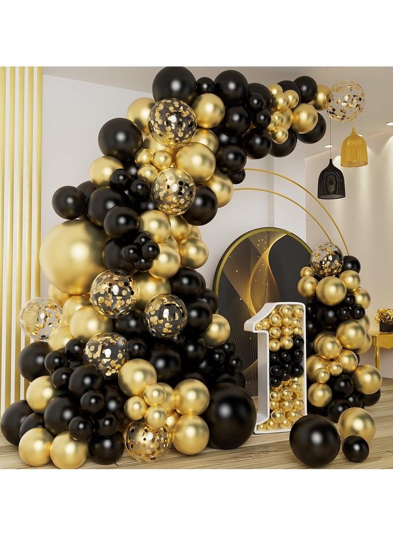 JEEJPV 145pcs Black Gold Balloon Garland Set Balloon Arch Latex Balloons for Baby Birthday Party Family Party Wedding Decoration - Image 1