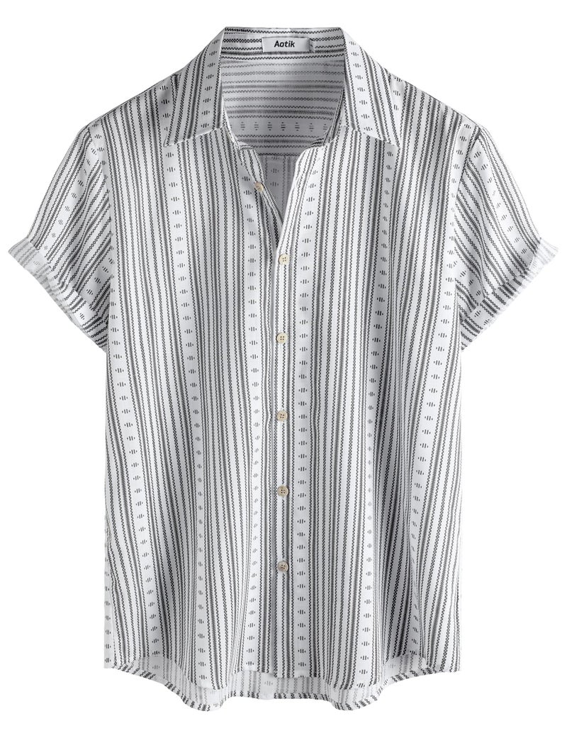 AOTIK Mens Hawaiian Shirt Short Sleeve Button Down Cotton Floral Shirts Casual Tropical Beach Summer Shirts Large WhiteBlack - Image 1
