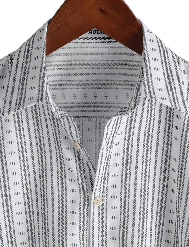 AOTIK Mens Hawaiian Shirt Short Sleeve Button Down Cotton Floral Shirts Casual Tropical Beach Summer Shirts Large WhiteBlack - Image 5