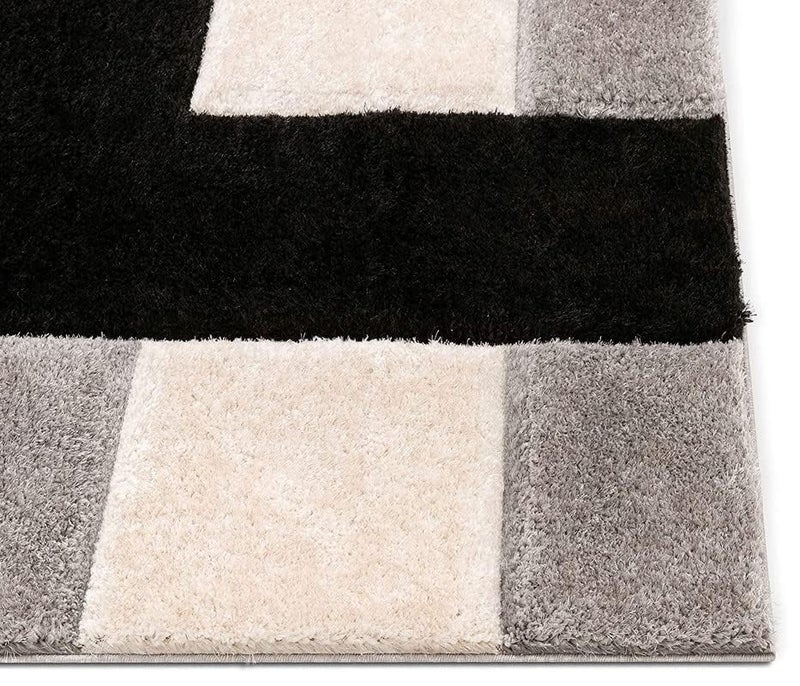 CARPET EMPORIO Premium Polyester Decorative Shaggy Carpet Bedside Runner Area Rug for Home Bedroom Kitchen Office Hall Door Mat BlackSilverIvory3 X 5 FEET - Image 3