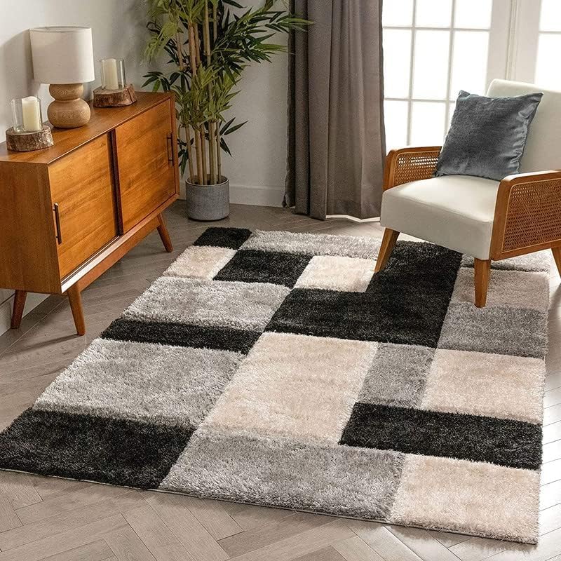 CARPET EMPORIO Premium Polyester Decorative Shaggy Carpet Bedside Runner Area Rug for Home Bedroom Kitchen Office Hall Door Mat BlackSilverIvory3 X 5 FEET - Image 5