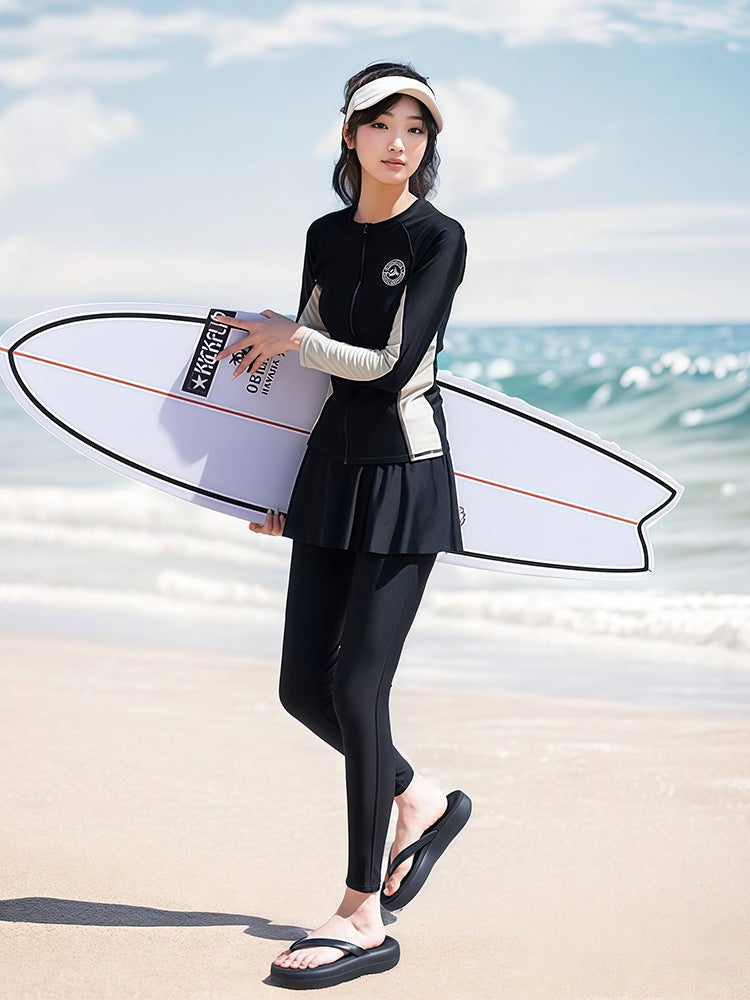 Women's Conservative Swimsuit with Skirt, Slimming and Tummy-Covering, Suitable for Surfing, Diving, and Snorkeling, Long-Sleeve, Long-Pants, Full-Body Sun Protection, Plus  Size - Image 3