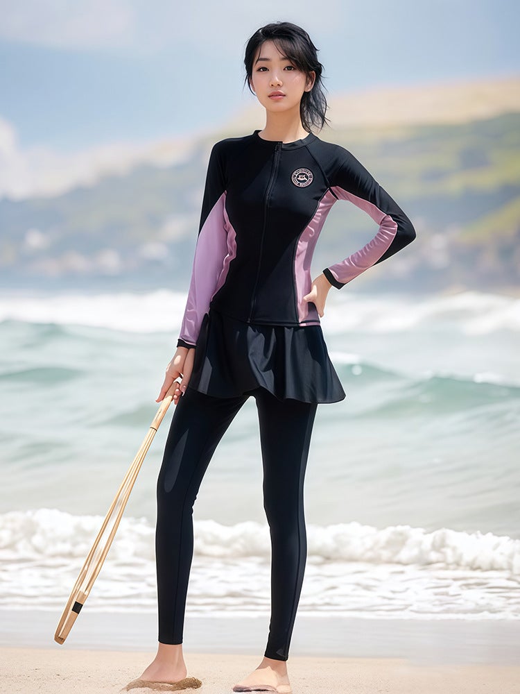 Women's Conservative Swimsuit with Skirt, Slimming and Tummy-Covering, Suitable for Surfing, Diving, and Snorkeling, Long-Sleeve, Long-Pants, Full-Body Sun Protection, Plus  Size - Image 4
