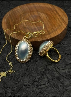 General Copper-Plated 18K Gold Inlaid Mother Of Pearl 2-PieceJewelry Set/Necklace/Ring  - Image 1