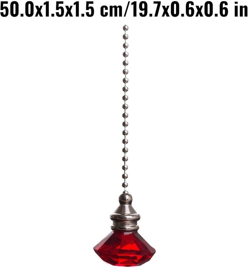 Red Crystal Fan Pull Pendant with Metal Bead Chain 50 cm for Indoor Outdoor Ceiling Fan - Image 5