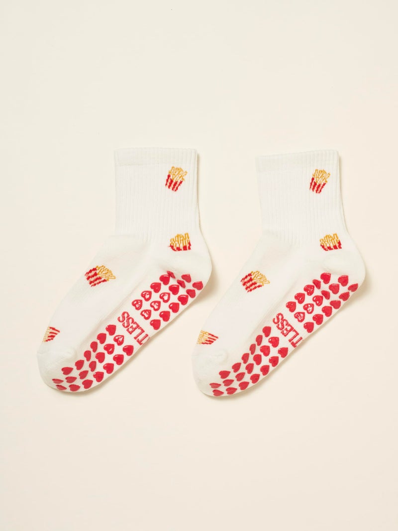 Shapes Studio Half Calf Grip Socks, Cute Fruit Pilates Socks, Ruffle Socks, Non-Slip for Barre Yoga (US, Numeric, 5, 10, Regular, Regular, French Fries, Effortless Club) - Image 2