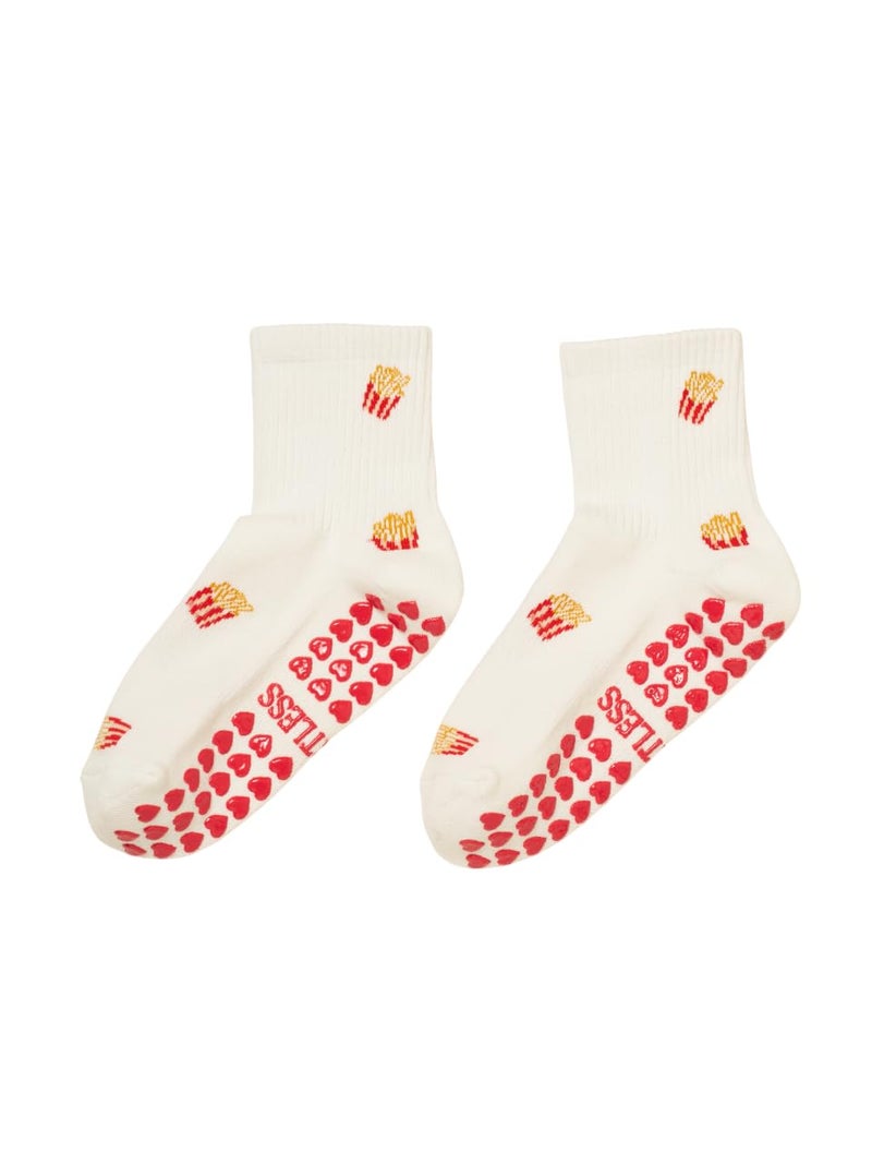 Shapes Studio Half Calf Grip Socks, Cute Fruit Pilates Socks, Ruffle Socks, Non-Slip for Barre Yoga (US, Numeric, 5, 10, Regular, Regular, French Fries, Effortless Club) - Image 1