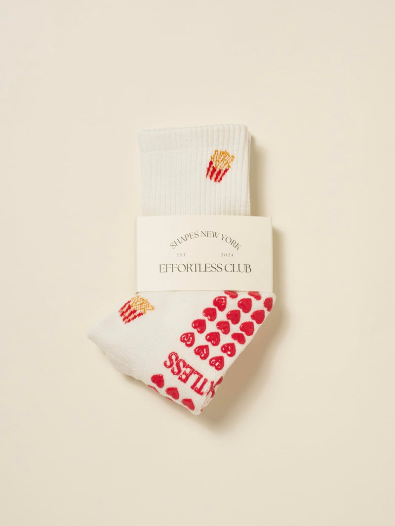 Shapes Studio Half Calf Grip Socks, Cute Fruit Pilates Socks, Ruffle Socks, Non-Slip for Barre Yoga (US, Numeric, 5, 10, Regular, Regular, French Fries, Effortless Club) - Image 4