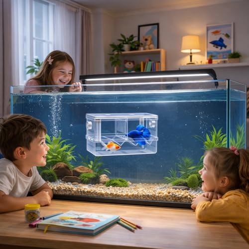 rizopets Aquarium Breeding Box, Double Layer Fish Tank Isolation Box with Divider, Clear Acrylic - Image 2