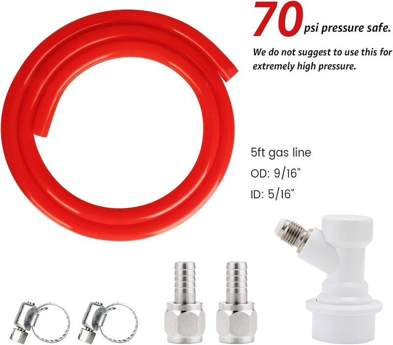 Ferroday Ball Lock Gas Line Assembly 5ft Red Long Tubing 5/16 Ball Lock Gas Disconnect Set Home Brewing Kit Ball Lock CO2 Gas Hose Assemble for Draft Beer Home Brewing - Image 2