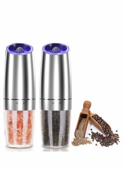 Excefore Gravity Electric Salt and Pepper Grinder Set 2 PCS Automatic Mill with LED Light Battery Operated Adjustable Coarseness One Hand ilver  - Image 4