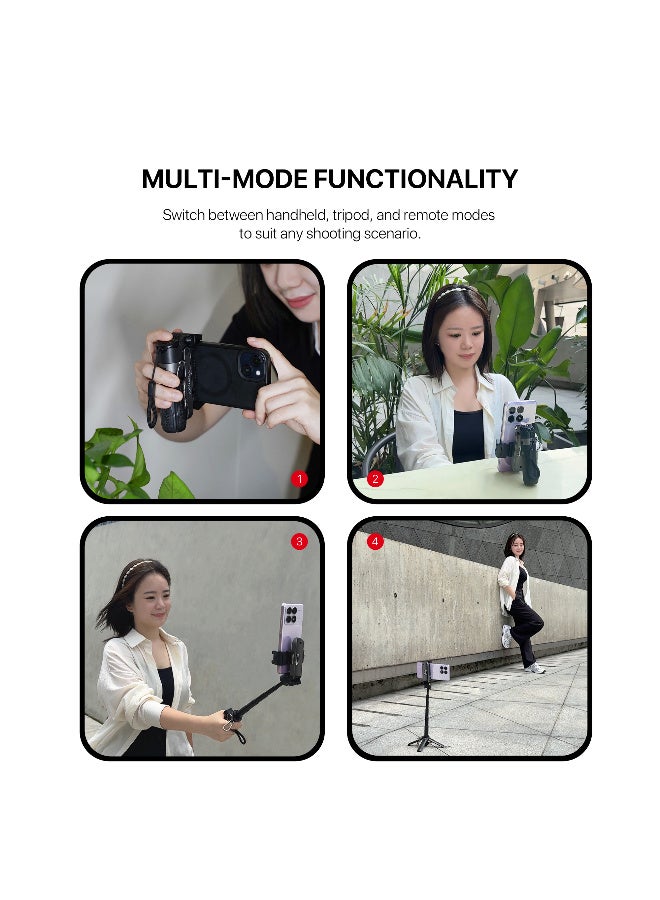 FANTECH Pocket Phone Tripod for Video Vlog Recording, Mini Portable Multi-Function Selfie Stick with Remote Control Photo Function, Retractable Handheld Phone Tripod Stand - Image 3