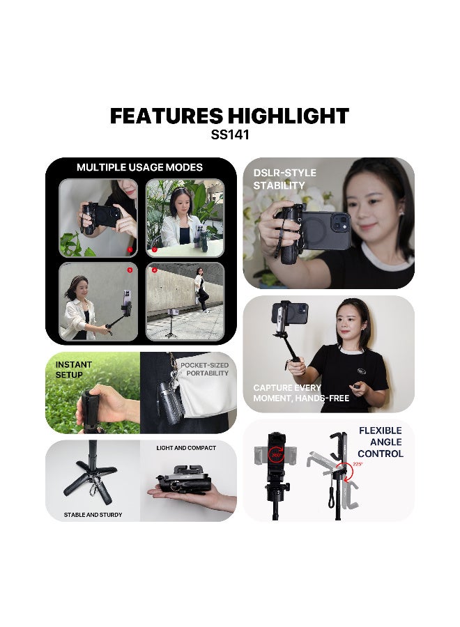 FANTECH Pocket Phone Tripod for Video Vlog Recording, Mini Portable Multi-Function Selfie Stick with Remote Control Photo Function, Retractable Handheld Phone Tripod Stand - Image 2