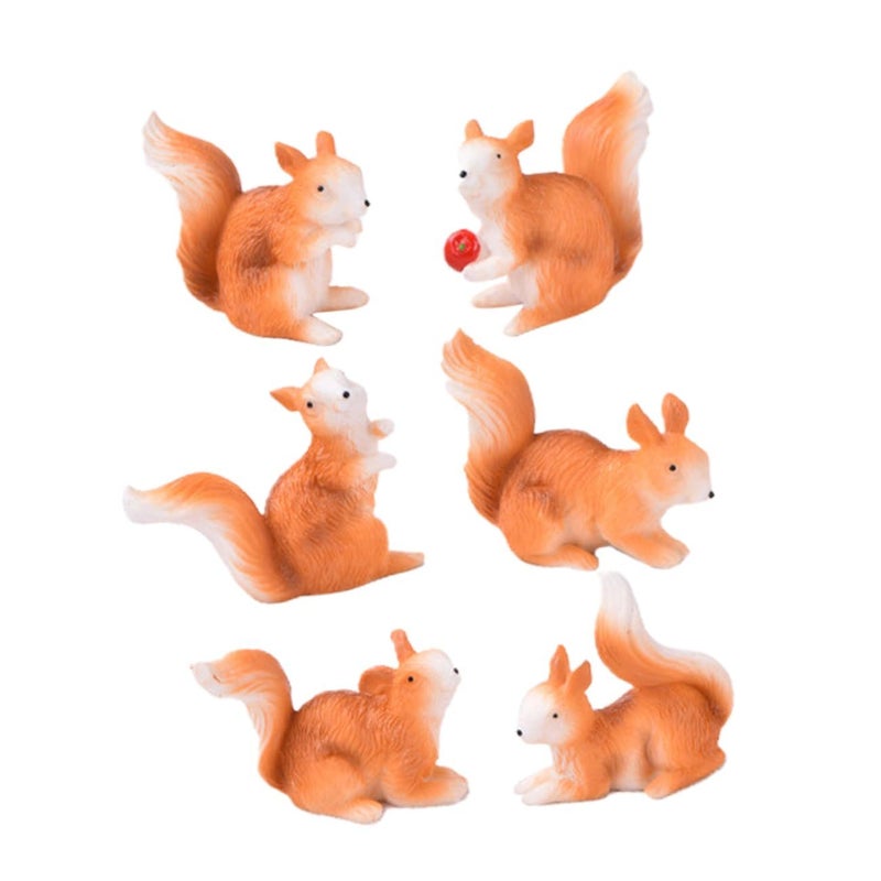 6pcs Miniature Squirrel Figurines Resin Animal Statues For Garden Dollhouse Cake Decor - Image 2