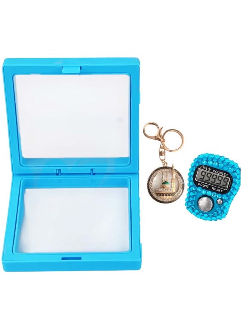 Huitich Islamic Digital Tasbeeh Counter & Madina Keychain Gift Set – Light Blue  - Image 1