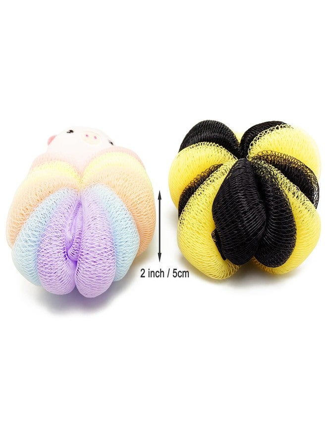 BETITETO Bath Sponges 2Pieces Cute Cartoon Animal Bath Loofahs Pouf Mesh Balls Body Scrubber Bathing Accessories Gifts for Women (Bee + Pig) - Image 5