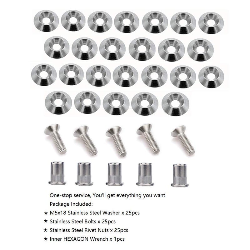 SEMTION Stainless Steel 25 Pcs Fender Bumper Washer Bolt M5x20mm CNC Finishing Washer Engine Bay Dress Up Fastener Kit Flares Widebody kit Installation Hardware - Image 3