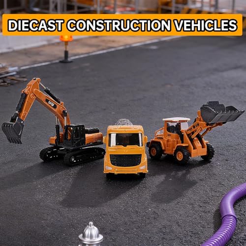 Unimoly Alloy Mini Construction Vehicles 3Pcs Diecast Metal Toy Set with Pull Back Action Excavator Dump Truck Bulldozer for Toddlers Kids 3 4 5 6 7 Years Old Boys Toys - Image 5