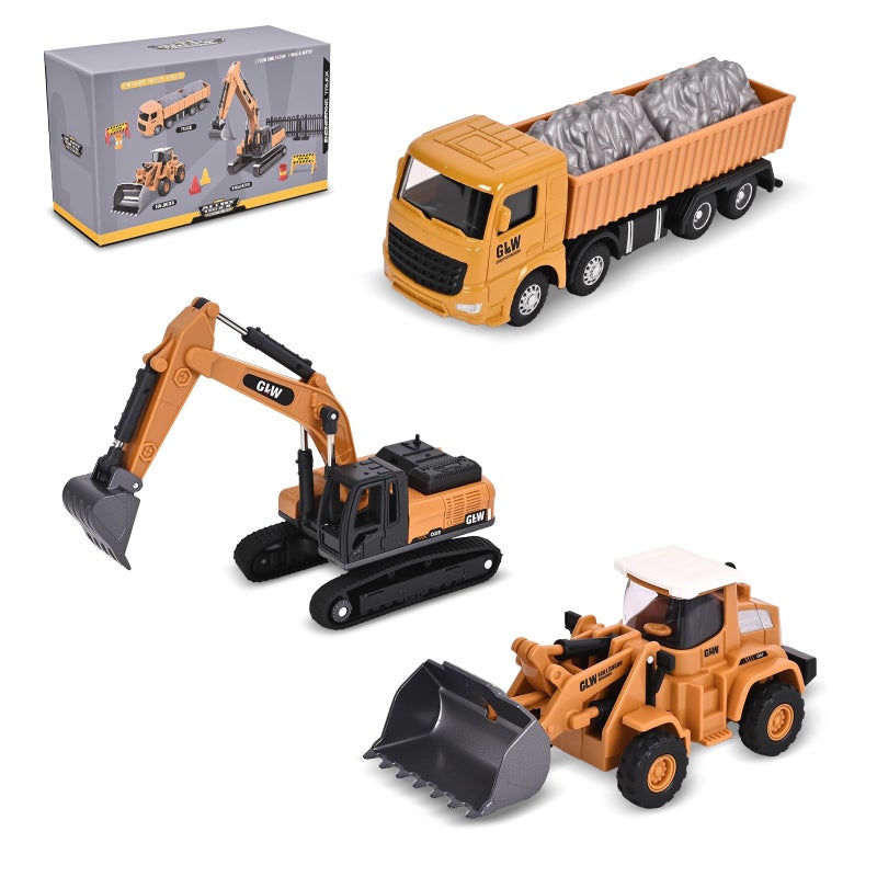 Unimoly Alloy Mini Construction Vehicles 3Pcs Diecast Metal Toy Set with Pull Back Action Excavator Dump Truck Bulldozer for Toddlers Kids 3 4 5 6 7 Years Old Boys Toys - Image 3