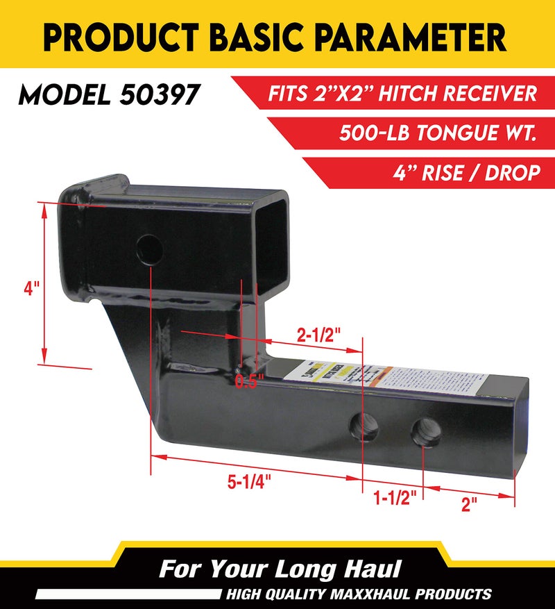 MaxxHaul 50397 Trailer Hitch Riser for 2 Inch Receivers with 4 Inch Rise/Drop - Image 4
