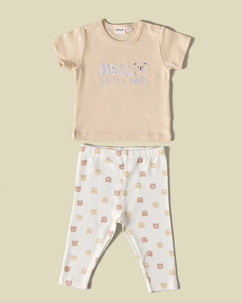REDTAG Baby Boys Beige and White And 5 Piece Set