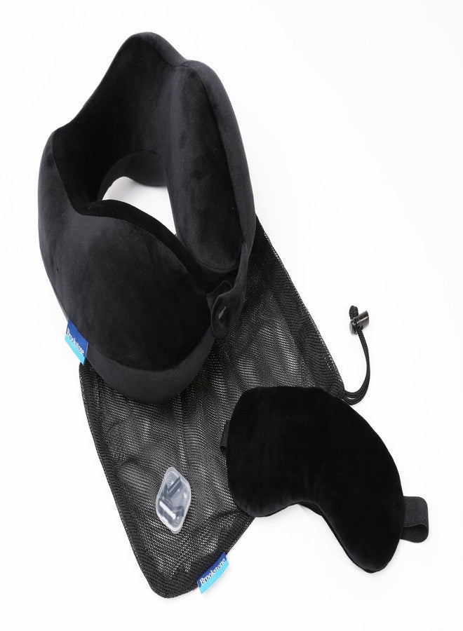 Brookstone Memory Foam Neck Travel Pillow Set - High Density Stuffable U Shaped Travel Neck Pillow and Sleep Mask Set for Car, Airplane Travels and Sleep, Black Contoured - Image 5