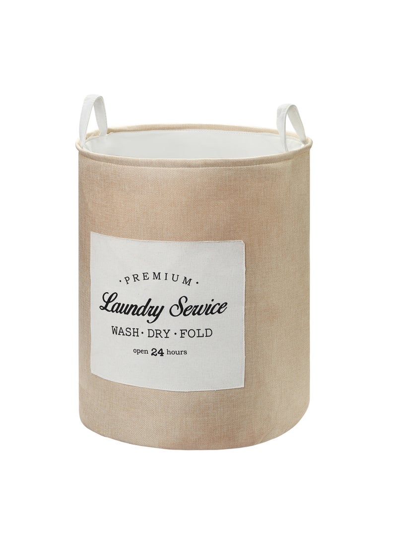 LAWAZIM - Round Laundry Basket with Printed Letters - Light Yellow - Collapsible Hamper with Handles, 50L Woven Fabric, Breathable & Odor-Resistant Storage Bin - Ideal for Laundry, Toys, Blankets, and Home Organization - Image 1