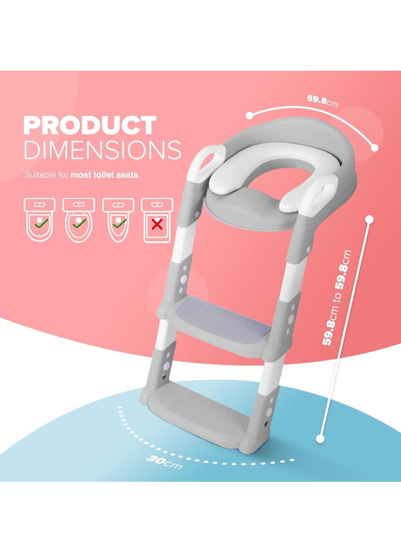 Hihonor Adjustable Potty Ladder Seat for Toilet Training with Steps,Handle & Soft Cushion Design Non Slip & Space Efficient Toddlers & Children Foldable & Easy Assembly Splash Guard Included Grey - Image 2