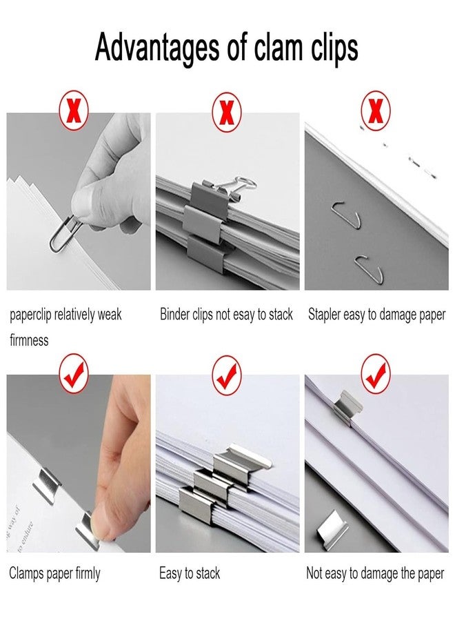 AUGEN Push Stapler 1 Pack, Mini Office Supplies Paper Staplers with 40 Pcs Reusable Clips, Binder Paper Clamps Desktop Stapler, Clam Clip Dispenser for Office Document Home School Supplies (Clear) - Image 5