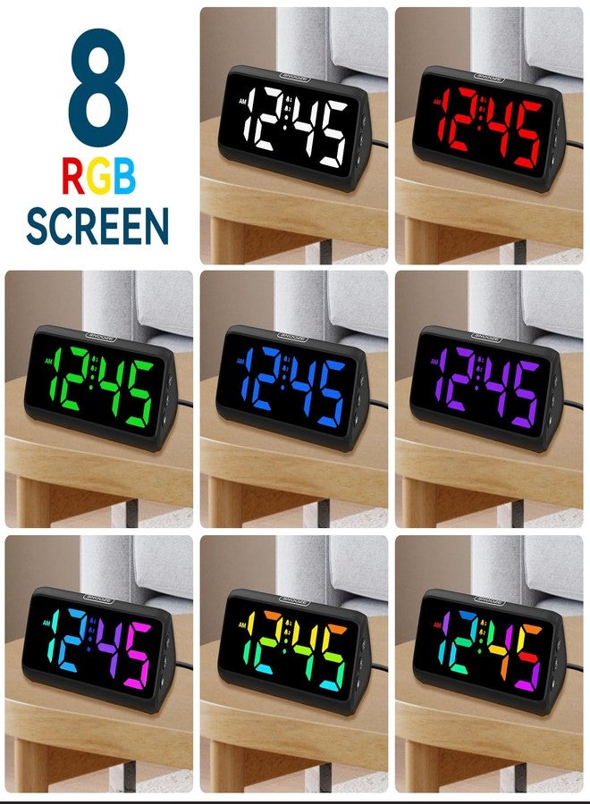 Netzu Loud Alarm Clock for Heavy Sleepers, Plug-In RGB Vibrating Alarm Clocks with Bed Shaker, 5 Dimmers, 2 Alarms, 4 Volumes and Snooze for Adult Rooms(Black) - Image 3