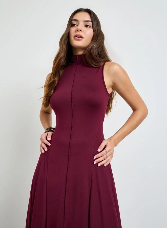 تايك تو Burgundy Sleeveless A-Line Midi Dress