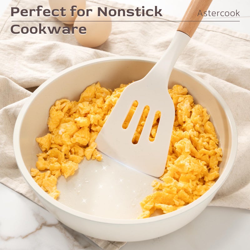 Astercook Kitchen Utensils set, 39 PCS Silicone Cooking Utensils Set with Wooden Handle, 446Â°F Heat Resistant Food Grade Utensil Sets, BPA Free Kitchen Gadgets Tools Set for Nonstick Cookware (Cream) - Image 4