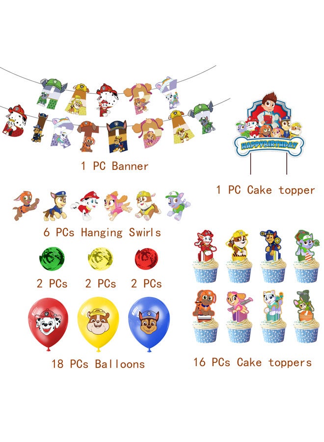 ميكسد مجموعة بالونات بتصميم باو باترول مع لافتة عيد ميلاد سعيد، أعلى الكعكة، تدور لل، مثالية للتخرج وحفلات استقبال المولود الجديد وأعياد الميلاد وحفلات العزوبية، مناسبة للاستخدام الداخلي والخارجي - Image 2